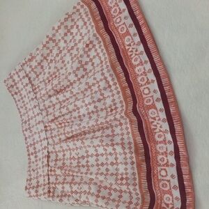 Loft Pink and White Stamp Print Linen Blend A-line Mini Pocket Skirt